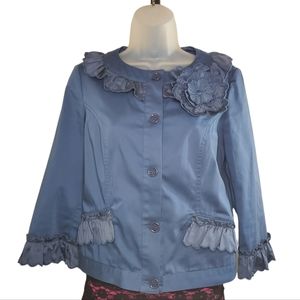 Love Moschino Blue Ruffled Button Down Coat Size 4